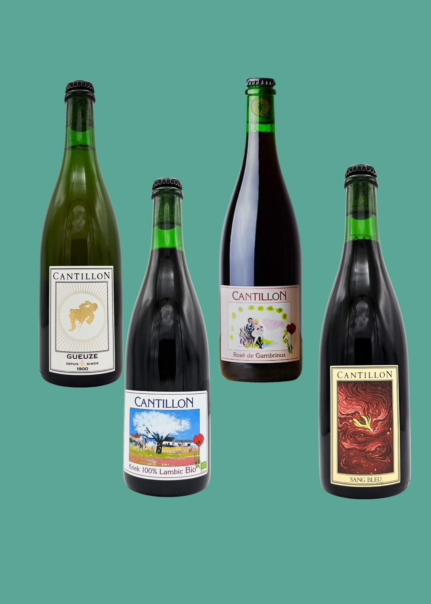 Cantillon box: Gueuze, Kriek, Rosé de Gambrinus & Sang Bleu